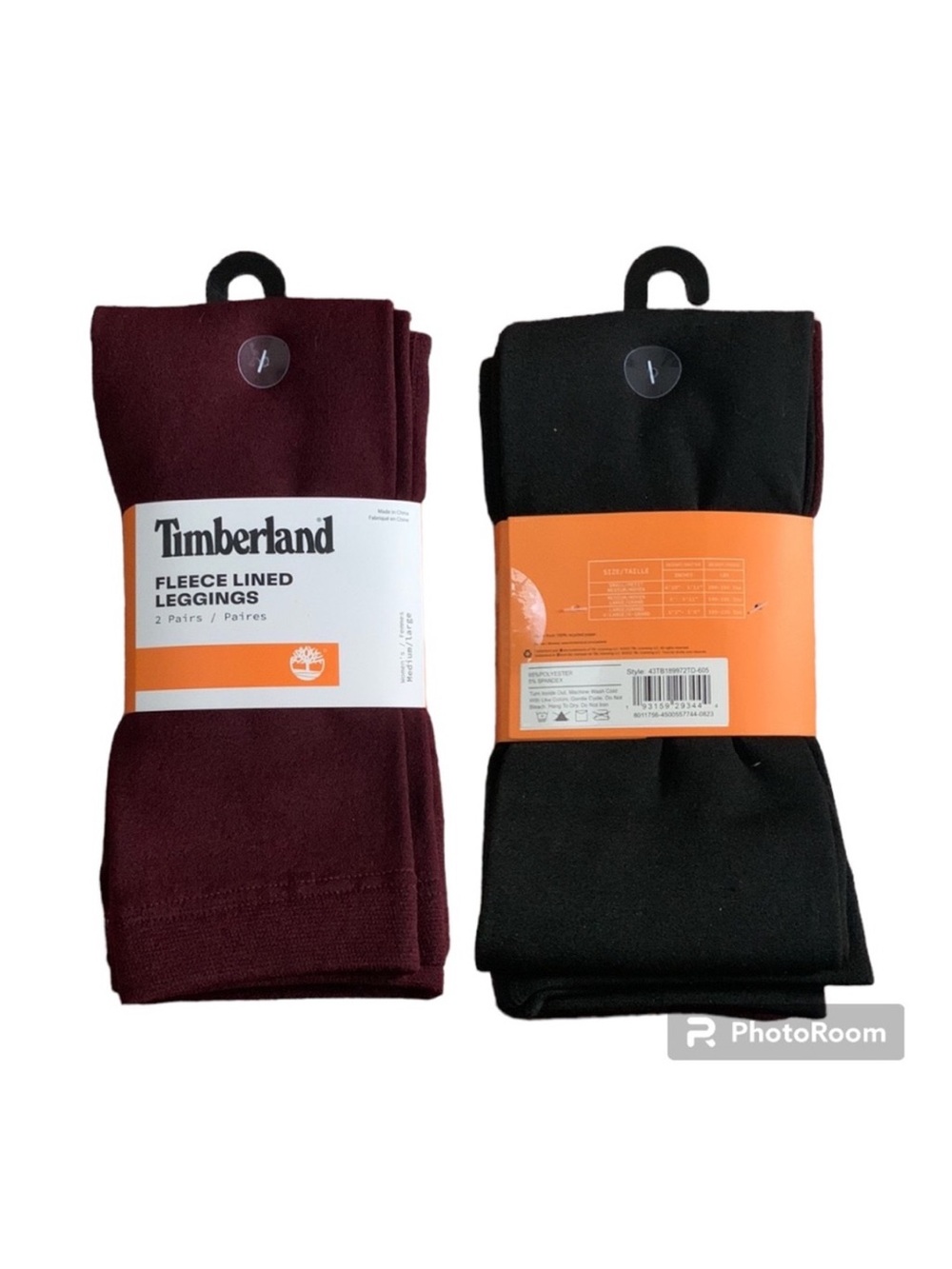 Timberland Womens Fleece Leggings, 2 Pair - Maroon + Black